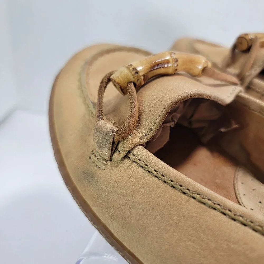 Born Womens Beige Leather Bamboo Bit Loafers Size 9 Coastal Grandma Driving Shoe